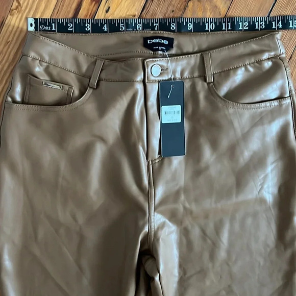 bebe Women's Faux Leather Pants in Classic Camel Color - NWT - Size 30 - Picture 6 of 11